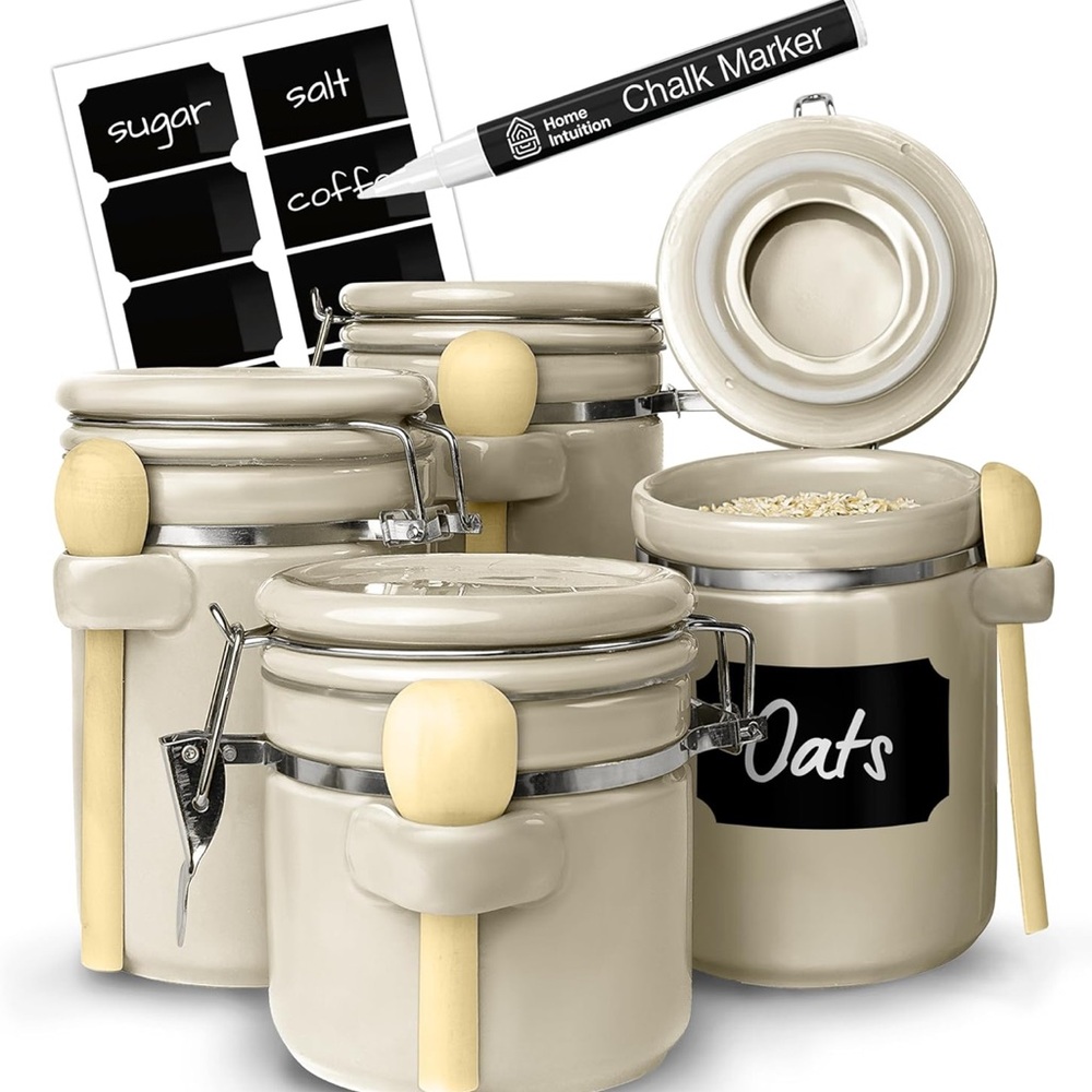 Beige Canister Set with Chalk Labels